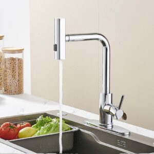 AVSIILE Kitchen Faucet with Pull Down Sprayer, Chrome Waterfall Touch Single Hole Stainless Steel Kitchen Sink Faucets, Commercial Modern Single Handle Faucets for Kitchen Sinks with Pull-down Sprayer