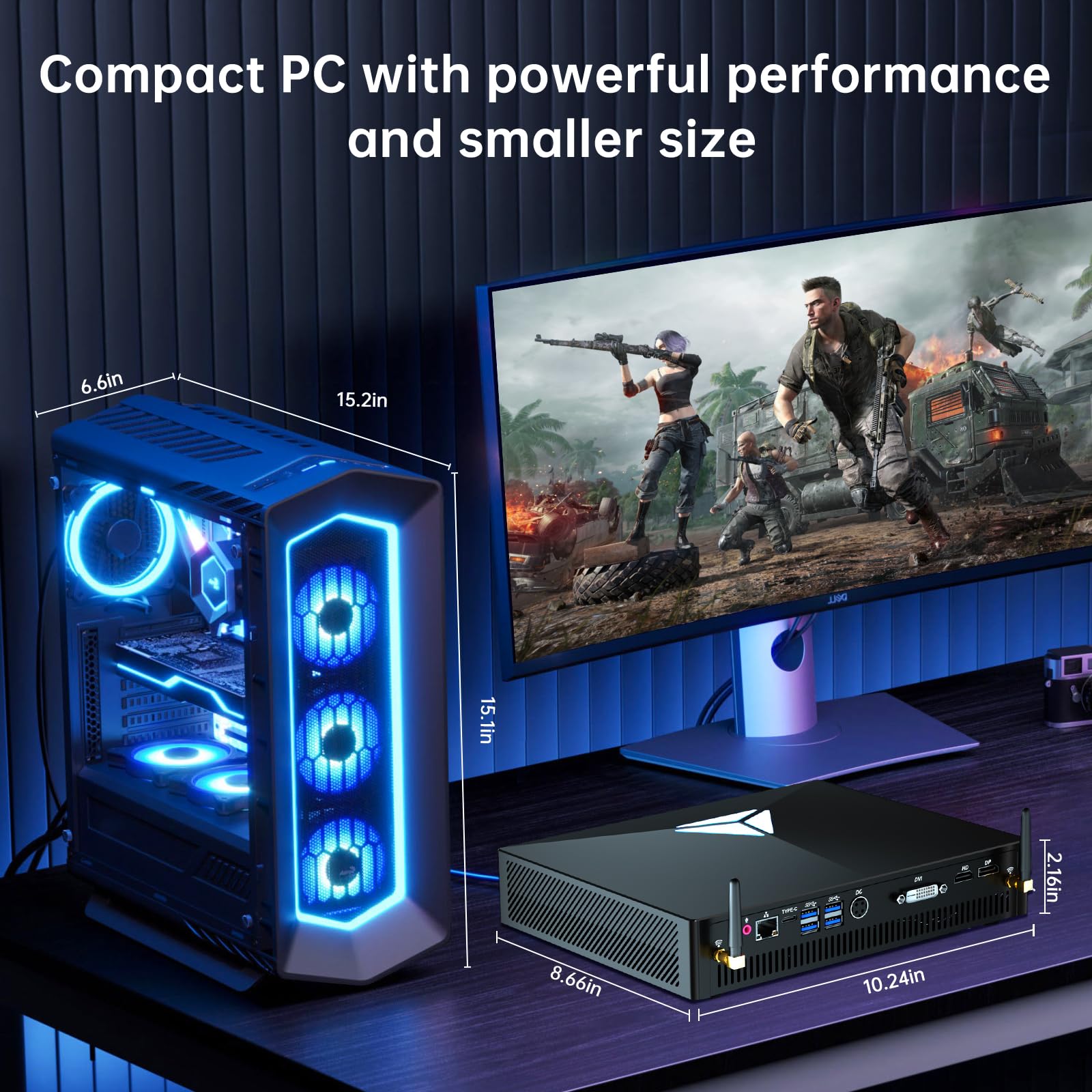 Kinupute Mini Gaming PC, Desktop Computer Core i9-9900KF 8 Cores Upto 5.0GHz, Windows 11 Pro, 32G DDR4| 1T M.2 SSD, GeForce RTX2060S 8G, HDMI/DP/DVI Ports, Triple Display, 8K@60Hz, WiFi6E/BT5.3