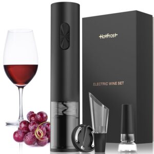 hotfrost electric wine opener – wine bottle opener kit with foil cutter, wine aerator, vacuum stopper – battery-operated corkscrew wine opener – cordless automatic wine opener – birthday wine gift set
