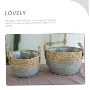 TOYANDONA 2pcs Straw Storage Basket Woven Plant Pot Blanket Basket Rattan Planter Planter Seagrass Plant Basket Round Key Bowl Straw Plant Basket Baskets Snack Child Storage Rack