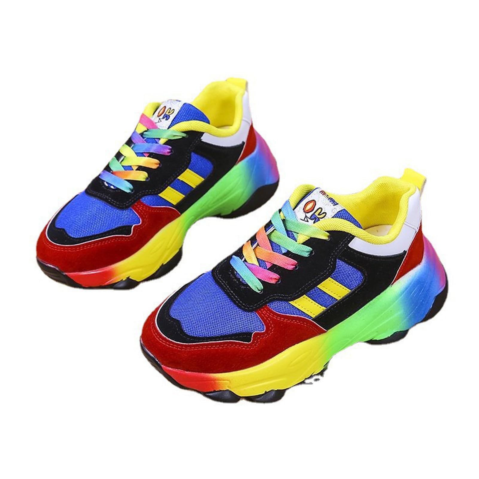 2023 New Orthopedic Shoes Rainbow Sneakers - Slip On Air Cushion Walking Shoes with Arch Support, Lace Up Breathable Platform Walking Shoes, Women Non-Slip Stretch Casual Sneakers (7.5, Blue)