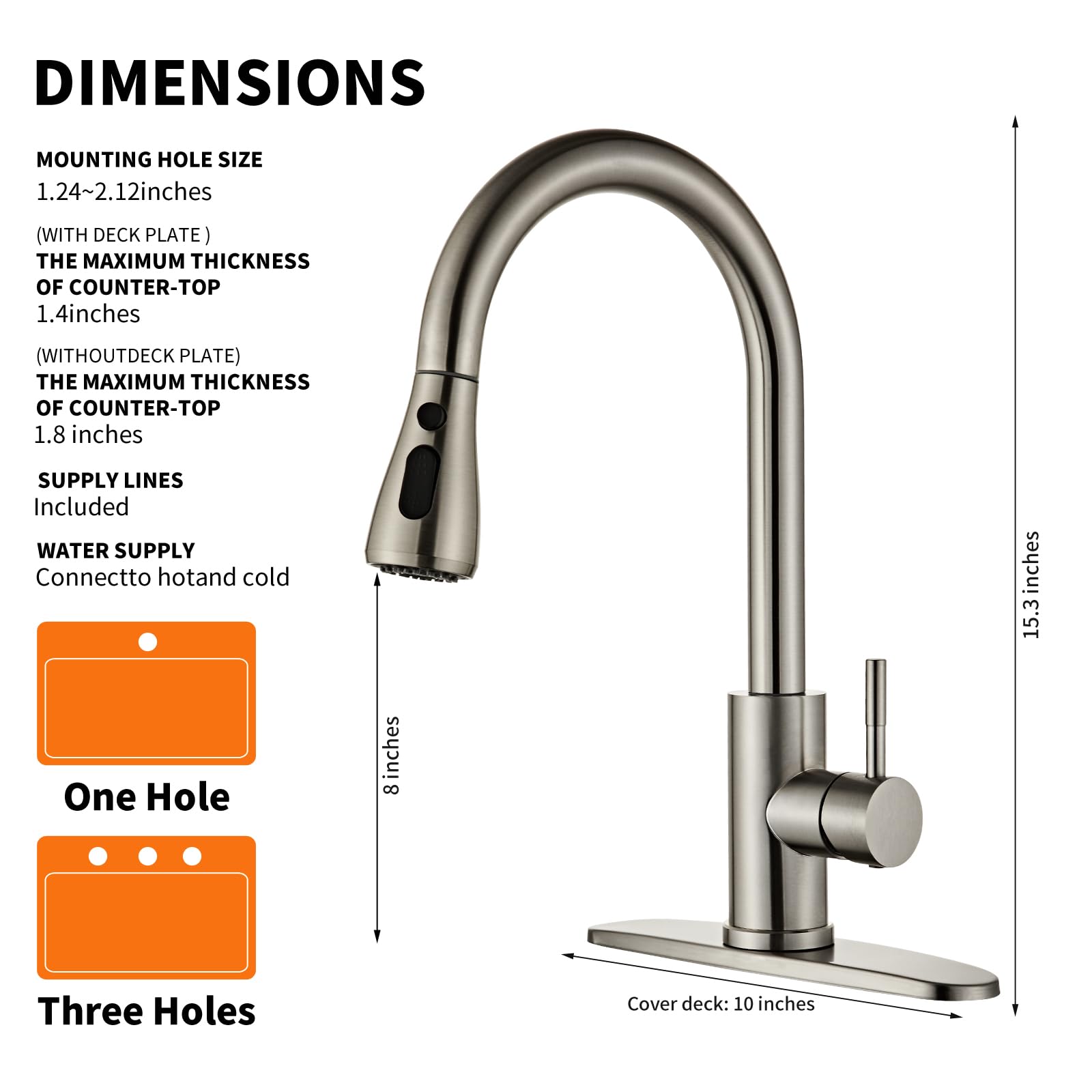 LOUEVIDO Kitchen Faucet with Pull Down Sprayer Brushed Nickel, High Arc Single Handle Sink Deck Plate, Commercial Modern rv Stainless Steel Faucets, Grifos De Cocina