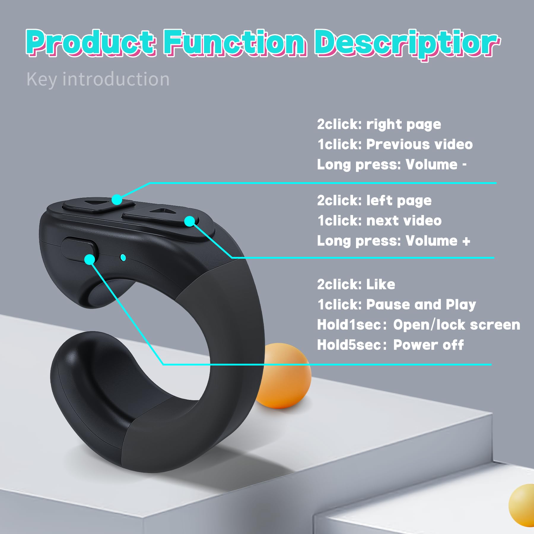 SSOBZELR Tiktok Trending Bluetooth Smart Scrolling Ring Kindle App Remote Page Turner with Cell Phone Stands Wireless Camera Shutter Selfie Button - Compatible with iPhone Ipad Android (Black)