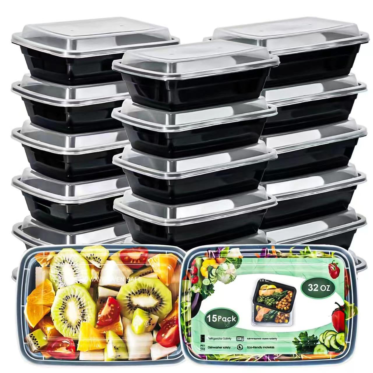 DIBOLASC Meal Prep Containers, 32oz Extra-thick Food Storage Containers with Lids, Reusable Plastic Bento Lunch Box, Disposable Bento Box, BPA Free, Microwave/Dishwasher/Freezer Safe