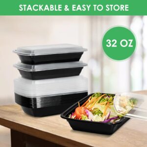 DIBOLASC Meal Prep Containers, 32oz Extra-thick Food Storage Containers with Lids, Reusable Plastic Bento Lunch Box, Disposable Bento Box, BPA Free, Microwave/Dishwasher/Freezer Safe