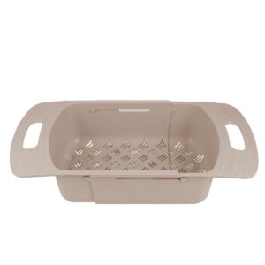 Extendable Colander Strainer Basket Over the Sink - Retractable Kitchen Sink Basket to Wash Vegetables and Fruits Khaki