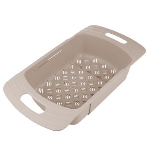 Extendable Colander Strainer Basket Over the Sink - Retractable Kitchen Sink Basket to Wash Vegetables and Fruits Khaki