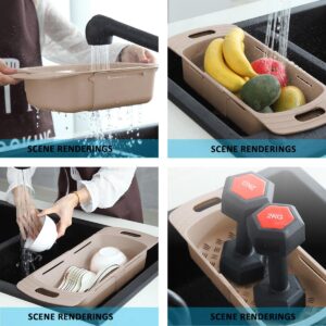 Extendable Colander Strainer Basket Over the Sink - Retractable Kitchen Sink Basket to Wash Vegetables and Fruits Khaki