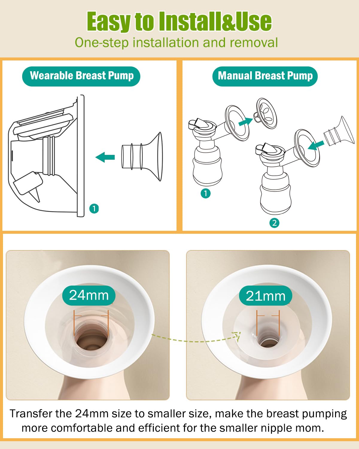 Flange Inserts 9PCS 17/19/21mm*3 Compatible with Momcozy S9/S9pro/S10/S12/S12pro/Spectra/Medela/TSRETE 24mm Breast Pump Shields/Flanges,Reduce 24mm Tunnel Down to Correct Size