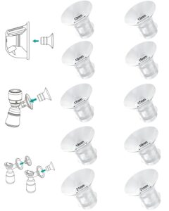 flange inserts 13/15/17/19/21mm*2 10pcs,24mm breast pump shields/flanges compatible with momcozy s9/s9pro/s10/s12/s12pro/spectra/medela/tsrete,reduce 24mm tunnel down to correct size