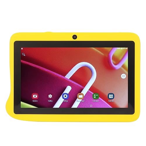 DAUZ 7 Inch Kids Tablet, Yellow Octa Core Processor Front 2MP Rear 5MP 4GB 128G 100-240V Tablet Support 10 for Study (Yellow)