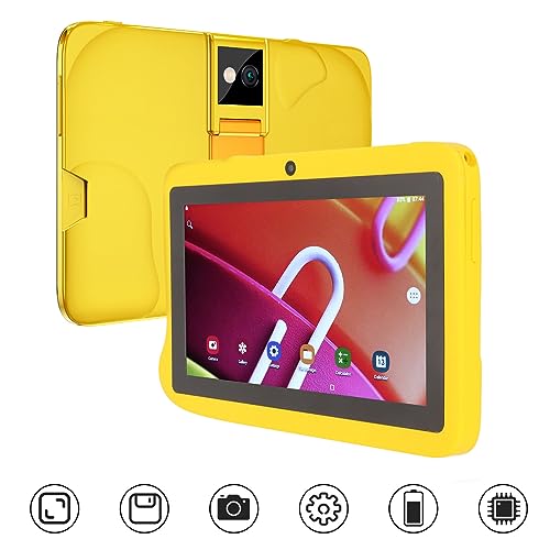 DAUZ 7 Inch Kids Tablet, Yellow Octa Core Processor Front 2MP Rear 5MP 4GB 128G 100-240V Tablet Support 10 for Study (Yellow)