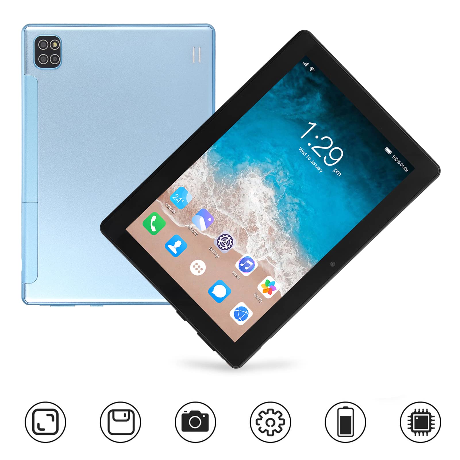 DAUZ WiFi Tablet, 4GLTE Smart Tablet 8 Inch Octa Core CPU 1920X1200 Resolution 8+20MP 8800mAh with Charging Cable for Studying for Recreation (Blue)