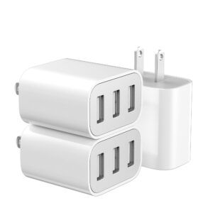 usb wall charger, 3 pack 3-port usb charger block wall adapter usb charging cube brick compatible with iphone 8/7/6 plus/x, ipad, samsung galaxy s5 s6 s7 edge, lg, android and more