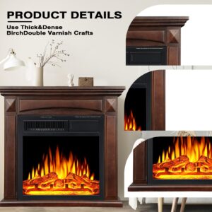 ZAFRO Electric Fireplace Mantel,Package Freestanding Fireplace Heater,Brown Wooden Exterior Frame,Overheat Protection,Remote Control Temperature,Brown