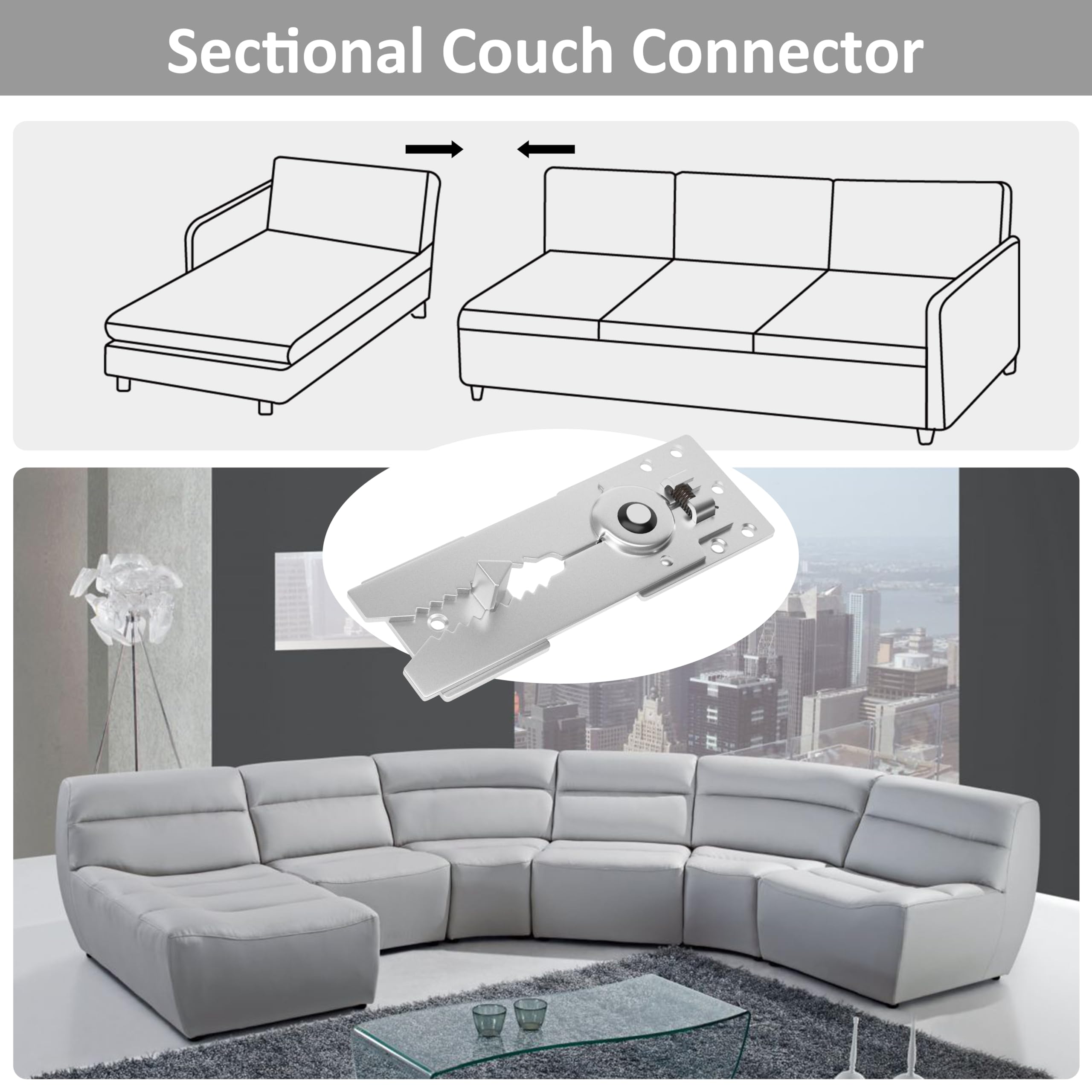 Rezlli 4 Pack Sectional Couch Connectors,Metal Couch sectional connectors with Mounting Screws,Universal Sectional Clips Sofa Connection Bracket Hooks Buckle for Sliding Sofas