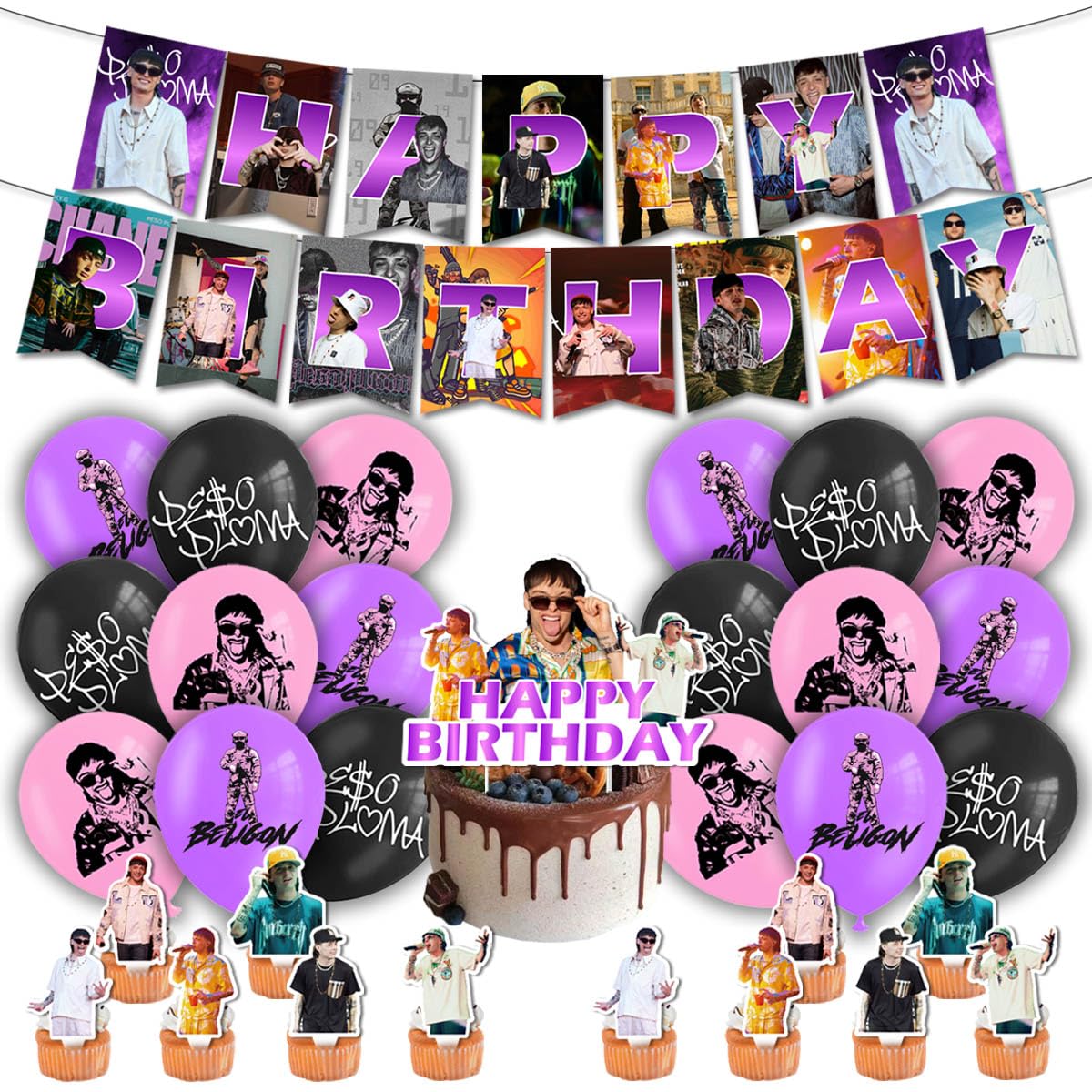 Celebrate Birthday Party Peso Pluma Style - Party Decorations Including Banner, Balloons, Cake Topper, and Cupcake Toppers