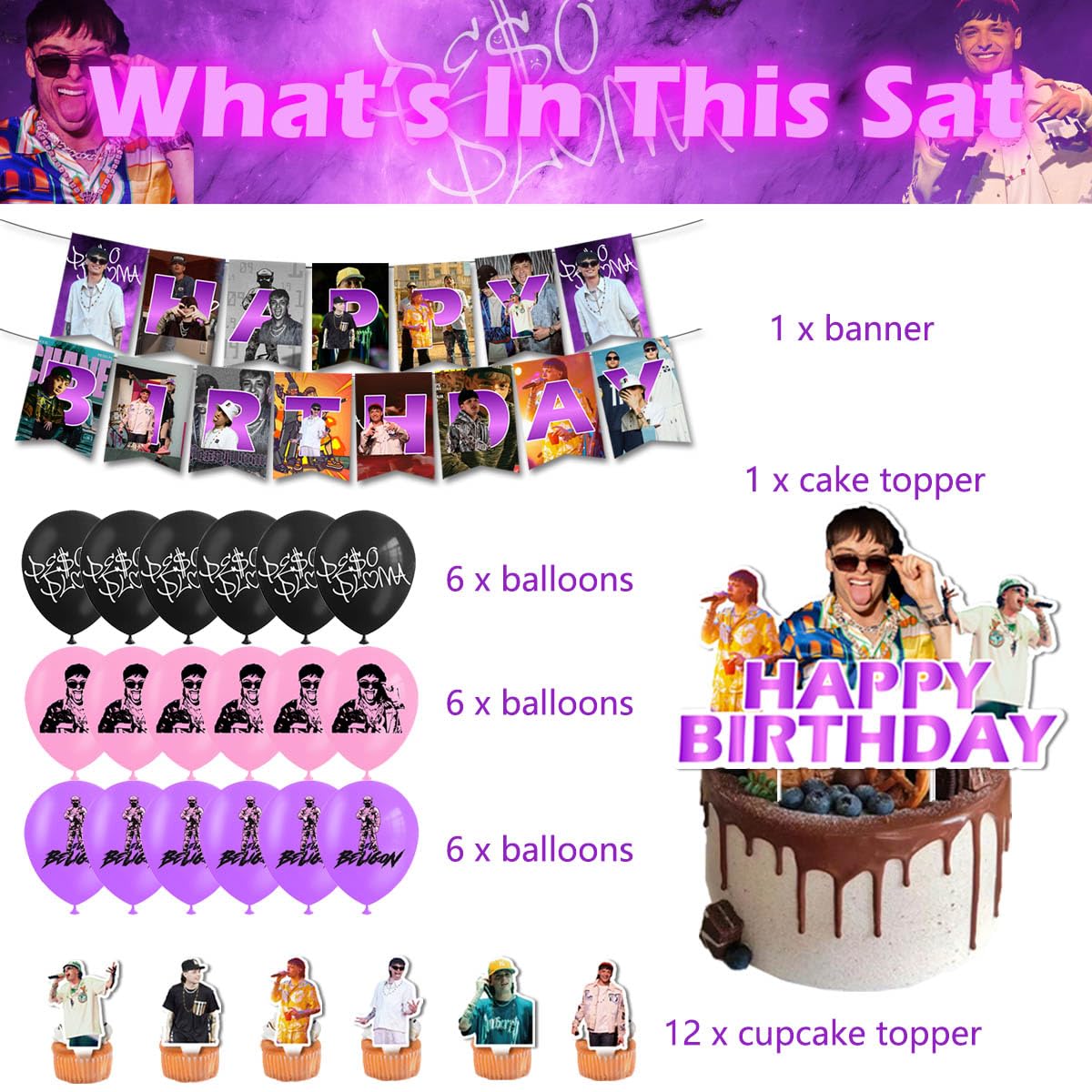 Celebrate Birthday Party Peso Pluma Style - Party Decorations Including Banner, Balloons, Cake Topper, and Cupcake Toppers