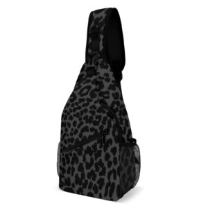 small sling backpack for men women, dark gray black leopard cheetah print chest bag sports gym daypack cross body bag for hiking traveling outdoors