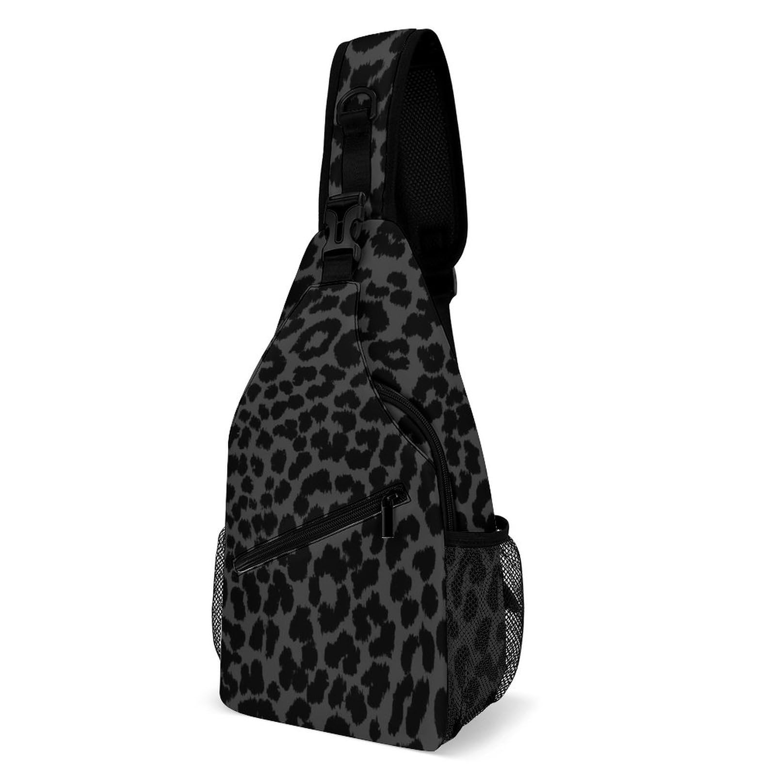 Small Sling Backpack for Men Women, Dark Gray Black Leopard Cheetah Print Chest Bag Sports Gym Daypack Cross Body Bag for Hiking Traveling Outdoors