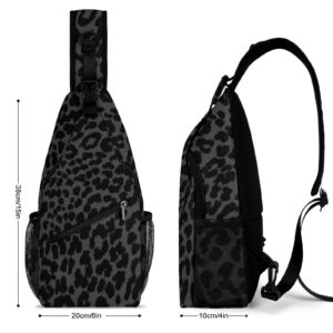 Small Sling Backpack for Men Women, Dark Gray Black Leopard Cheetah Print Chest Bag Sports Gym Daypack Cross Body Bag for Hiking Traveling Outdoors