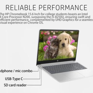 HP Chromebook 15.6 Inch Laptop for College Students, Intel 4-Core Processor N200 (Beat i5-8250U), 8GB DDR5 RAM, 192GB Storage (64GB eMMC + 128GB SD Card), Chrome OS, UHD Graphics, Natural Silver, PCM