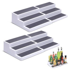 3-tier expandable spice rack, plastic spice rack organizer for cabinet, adjustable length, non-skid spice shelf organizer for kitchen cabinet, countertop or pantry, 2 pack, white/grey