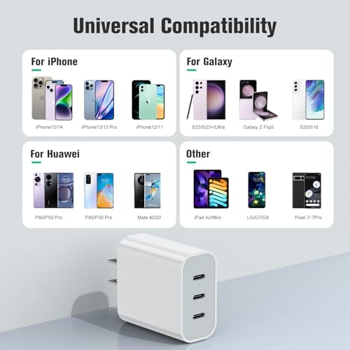 USB C Charger, Amoner 35W 3-Port iPhone Fast Charger Block, iPhone Cube Adapter with PD 3.0 Power Delivery Compatible with iPhone 15/15 Pro/14/13/12/11/SE/XS, Galaxy, Pixel 4/3 and More