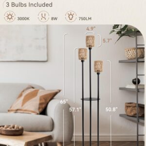 LEDIARY 65" Boho Floor Lamp for Living Room Rattan Floor Lamp with Shelves, 3 LED Bulbs Included Standing Lamp, Floor Lamp for Living Room, Bedroom, Office