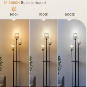 LEDIARY 65" Boho Floor Lamp for Living Room Rattan Floor Lamp with Shelves, 3 LED Bulbs Included Standing Lamp, Floor Lamp for Living Room, Bedroom, Office