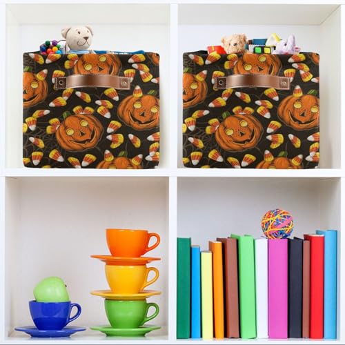 Halloween Pumpkins Candies Storage Basket Bins Decorative Toy Laundry Basket Organization with Handles for Playroom Living Bed Room Office Clothes Nursery,2 pcs