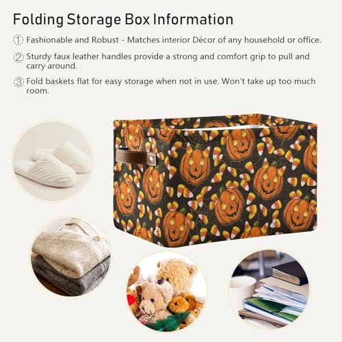 Halloween Pumpkins Candies Storage Basket Bins Decorative Toy Laundry Basket Organization with Handles for Playroom Living Bed Room Office Clothes Nursery,2 pcs