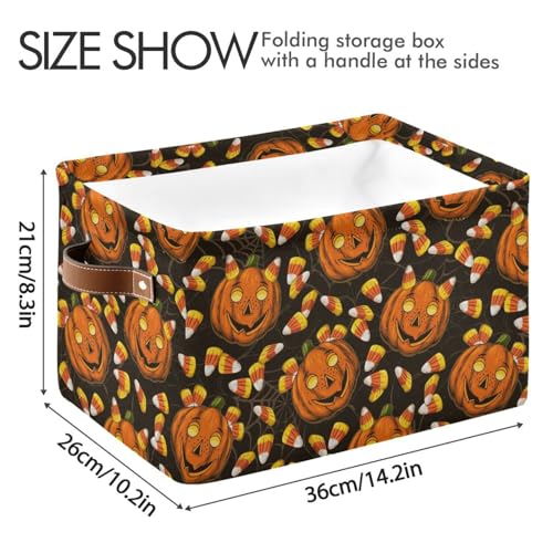 Halloween Pumpkins Candies Storage Basket Bins Decorative Toy Laundry Basket Organization with Handles for Playroom Living Bed Room Office Clothes Nursery,2 pcs