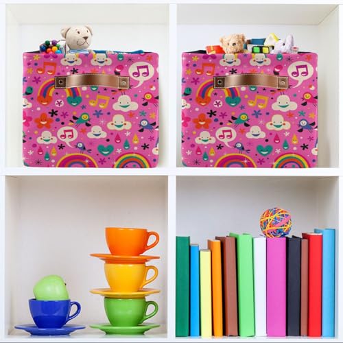 Cute Pink Rainbows Clouds Storage Basket Bins Foldable Decorative Storage Box Laundry Hamper Baskte Storage for Playroom Living Bed Room Office Clothes Nursery,2 pcs