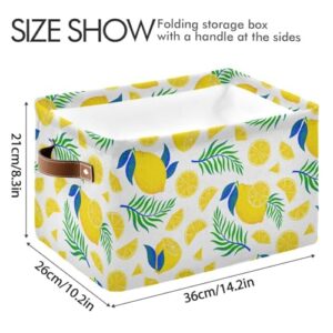 Lemons Leaves Storage Basket Bins Decorative Toy Organizer Bins Laundry Hamper Baskets with Handles for Pet Books Clothes Makeup Nursery Closet Office,2 pcs