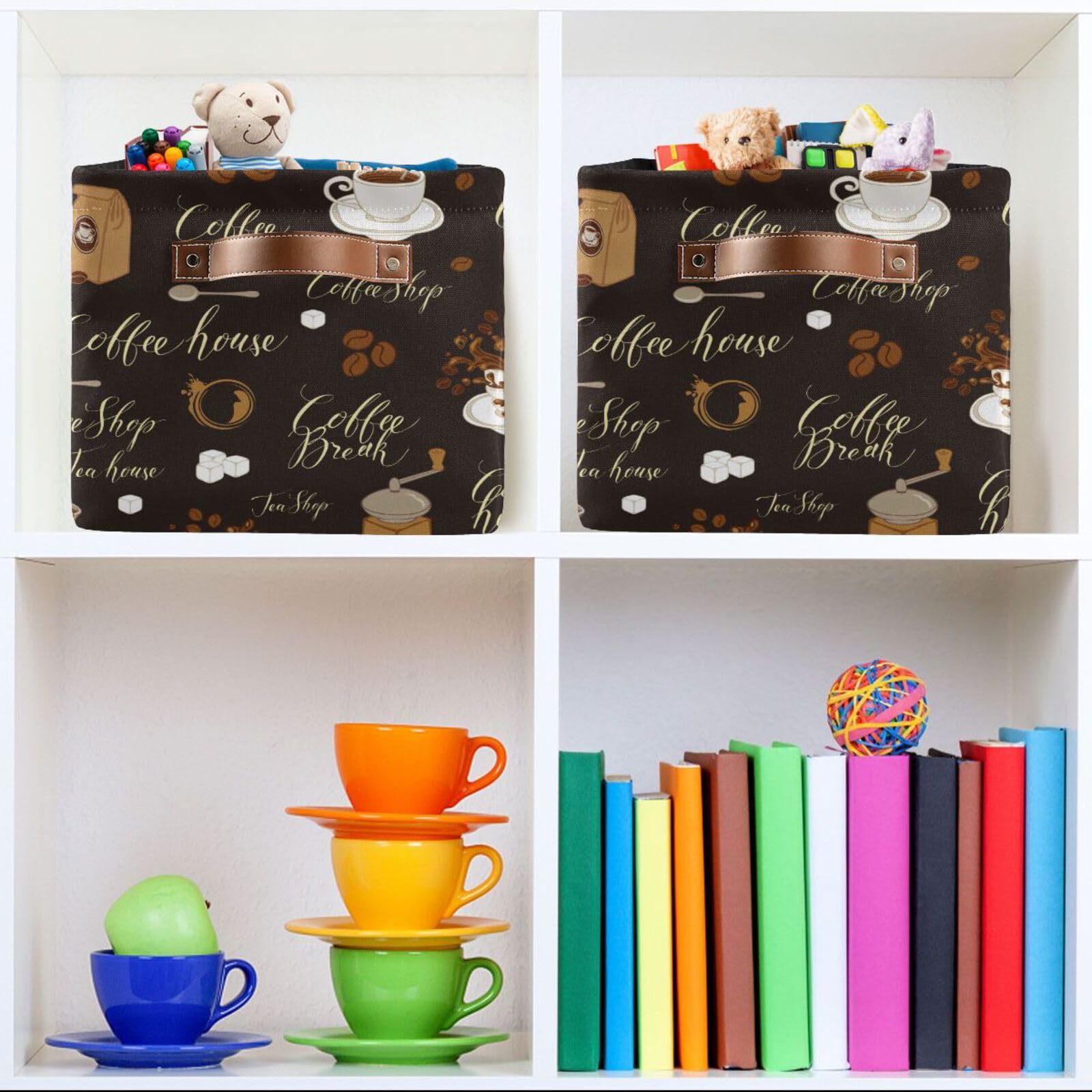 Tea Coffee Storage Basket Bins Decorative Toy Organizer Bins Laundry Hamper Baskets with Handles for Home Boys Girls Office Closet Shelf Nursery Baskets,1 pcs