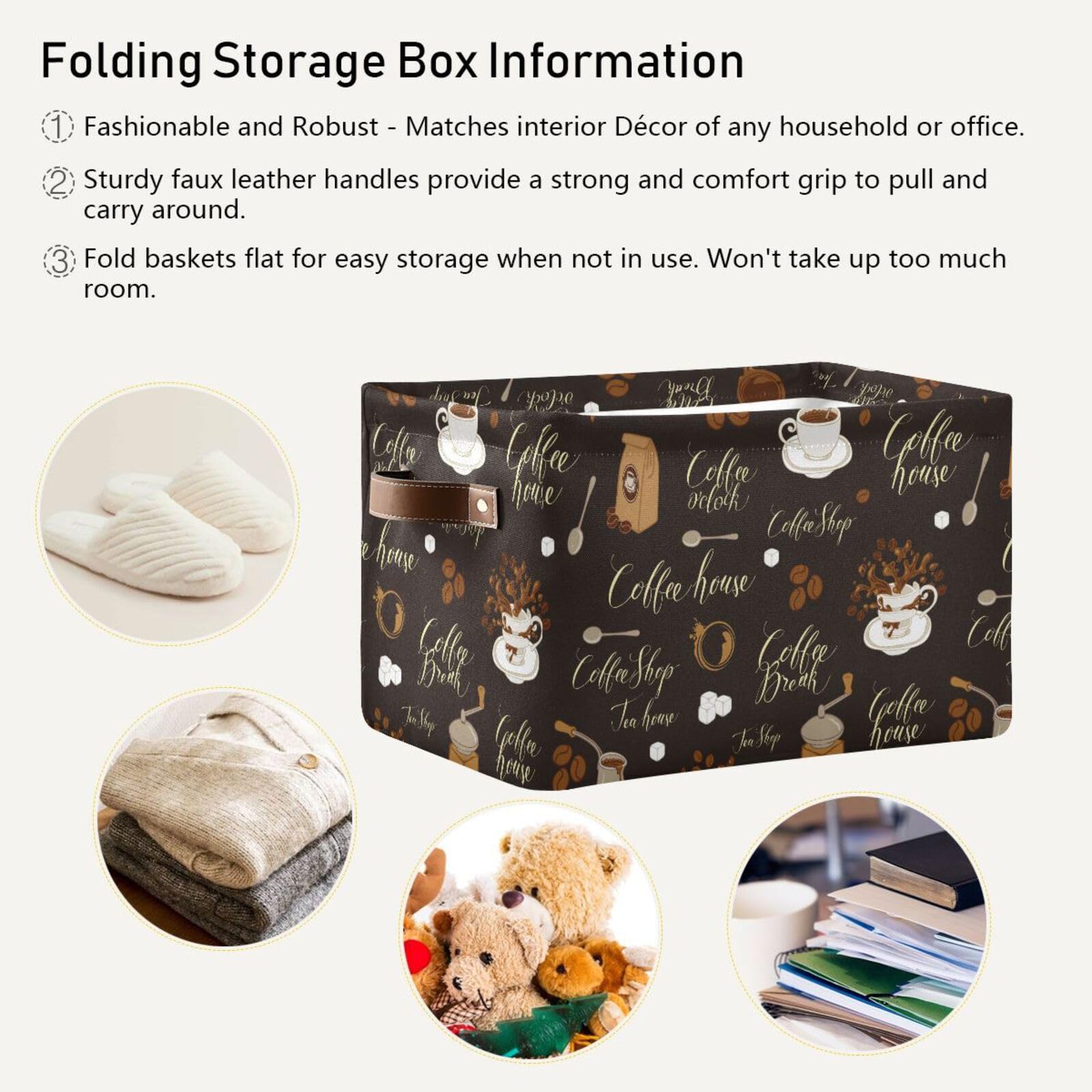 Tea Coffee Storage Basket Bins Decorative Toy Organizer Bins Laundry Hamper Baskets with Handles for Home Boys Girls Office Closet Shelf Nursery Baskets,1 pcs