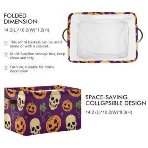 Halloween Pumpkin Skull Storage Basket Bins Sturdy Toy Storage Organizer Bins Laundry Basket with Handles for Playroom Living Bed Room Office Clothes Nursery,1 pcs