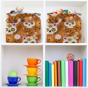 Sugar Skulls Flowers Storage Basket Bins Foldable Laundry Hamper Toy Storage Bins Box Organizer for Living Room Clothes Nursery Closet Shelf Playroom,1 pcs