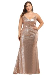 ever-pretty women's mermaid spaghetti straps plus size fall dresses for curvy women gold us22