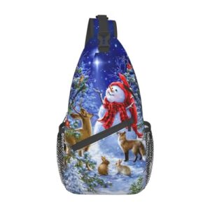 christmas santa snowman sling bag, fashion crossbody backpack shoulder bag chest bag for men women outdoor hiking travel