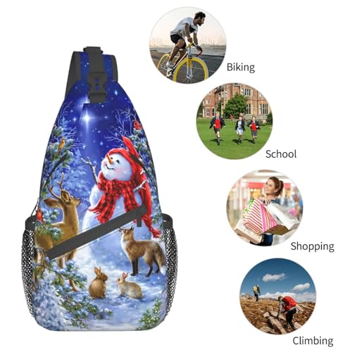 Christmas Santa Snowman Sling Bag, Fashion Crossbody Backpack Shoulder Bag Chest Bag for Men Women Outdoor Hiking Travel