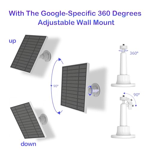 6V 5W Google Nest Camera Outdoor & Indoor (Battery Version) Solar Panel Charger with Solar Panel Accessories, 360° Adjustment Mount, 13.1ft Charging Cord Google Solar Panel