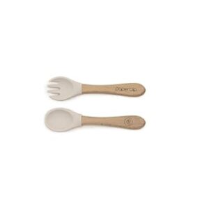 PAPERCLIP Silicone Beech Spoon/Fork Set in Mushroom with Resusable Snack Bag