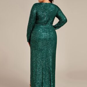 Ever-Pretty Women's Plus Size Curvy Elegant Sequin V Neck Floor-Length Bodycon Evening Party Gowns Deep Green US24