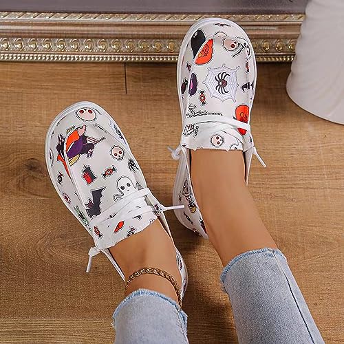 Halloween Shoes for Women,Women's Slip on Canvas Loafers Shoes for Women Low Top Sneakers,Women's Halloween Themed Loafers Casual Comfort Fashion Sneakers Pumpkin Printed Lace Up Walking Shoes