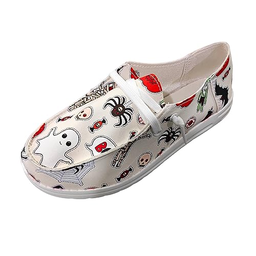 Halloween Shoes for Women,Women's Slip on Canvas Loafers Shoes for Women Low Top Sneakers,Women's Halloween Themed Loafers Casual Comfort Fashion Sneakers Pumpkin Printed Lace Up Walking Shoes