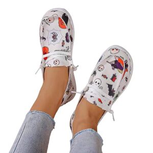 Halloween Shoes for Women,Women's Slip on Canvas Loafers Shoes for Women Low Top Sneakers,Women's Halloween Themed Loafers Casual Comfort Fashion Sneakers Pumpkin Printed Lace Up Walking Shoes