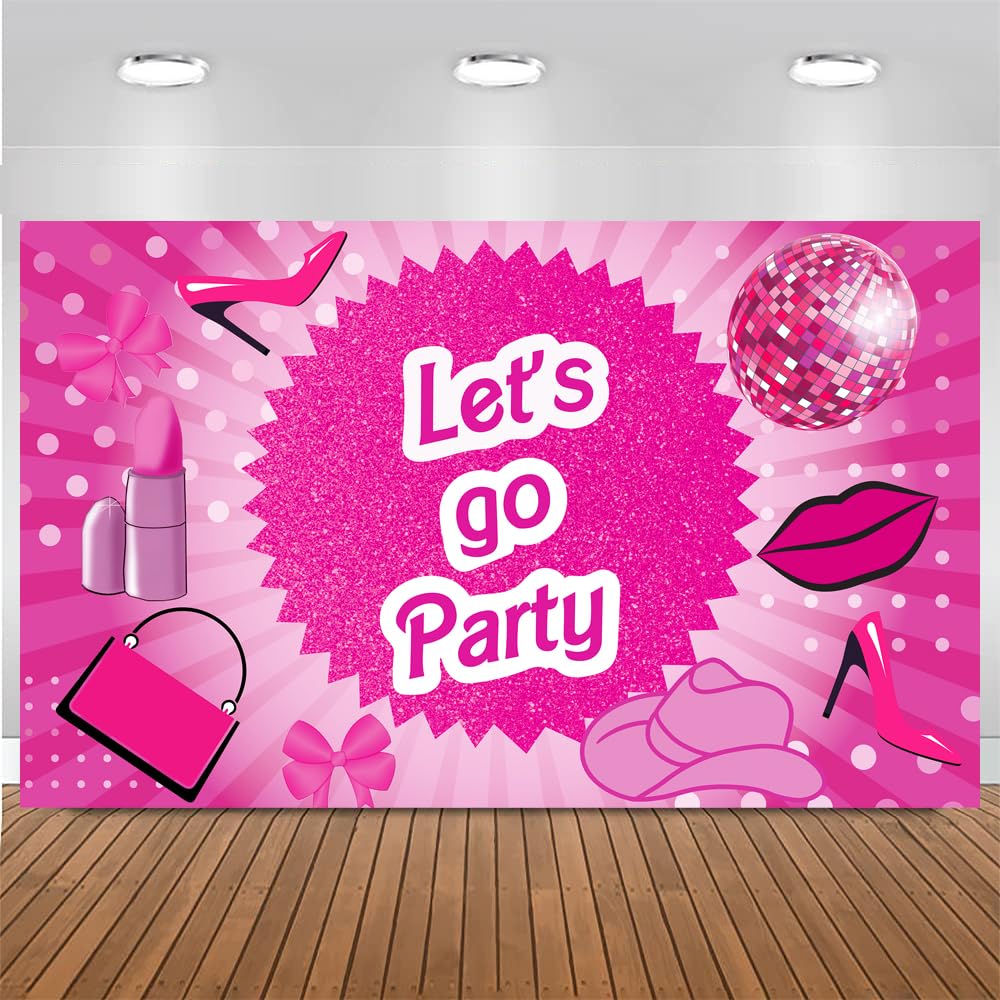 Hot Pink Let's Go Party Banner Princess Themed Banner Photo Frame Photography Background Girls Women Birthday Bachelorette Party Banner Decorations Photo Props Party Favor