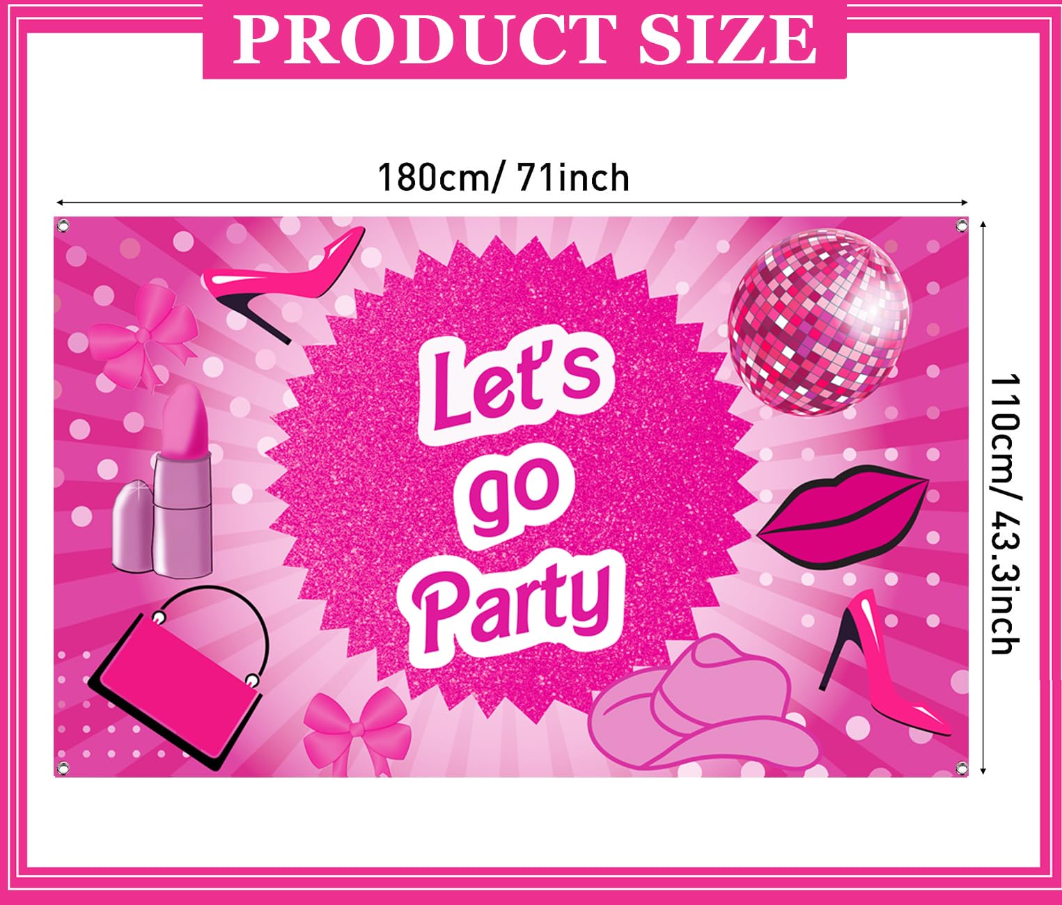 Hot Pink Let's Go Party Banner Princess Themed Banner Photo Frame Photography Background Girls Women Birthday Bachelorette Party Banner Decorations Photo Props Party Favor